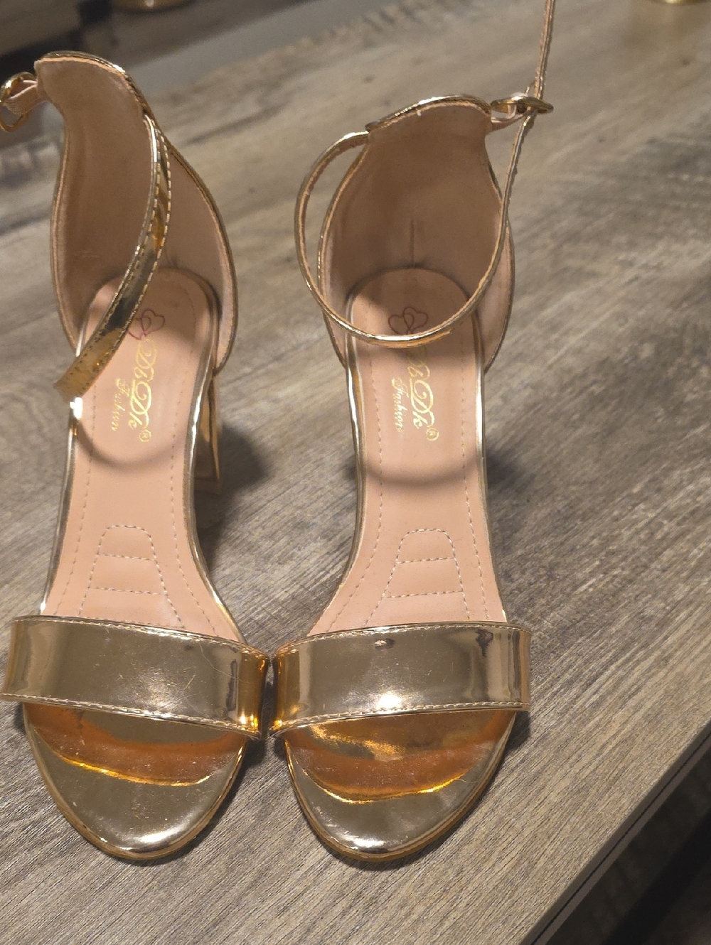 DbDk Fashion Gold Metallic Ankle-Strap Heels